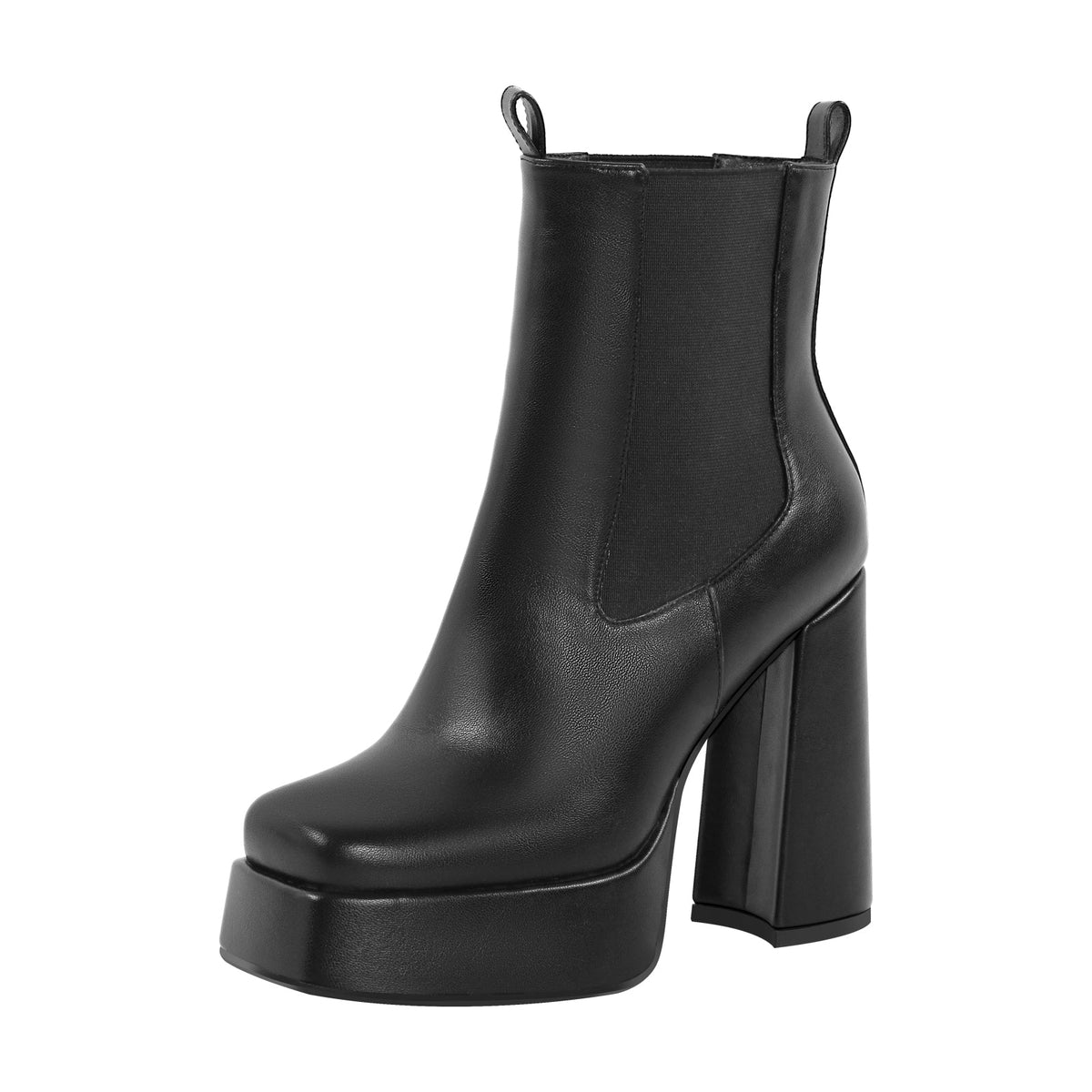 Black Square Toe Platform Chunky Heel Ankle Boots - Onlymaker