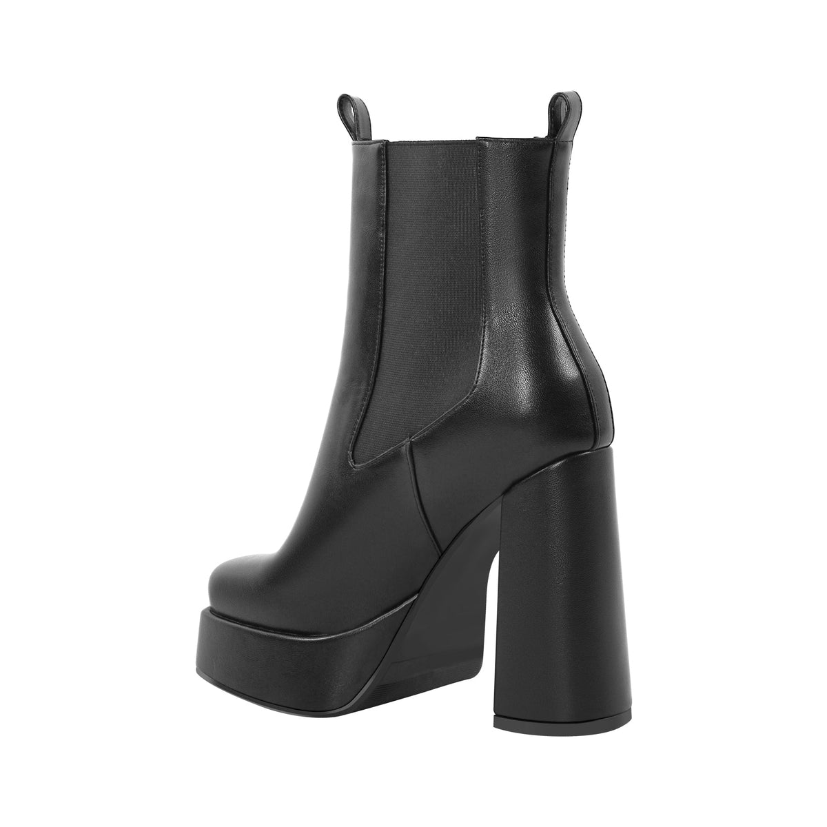 Black Square Toe Platform Chunky Heel Ankle Boots - Onlymaker
