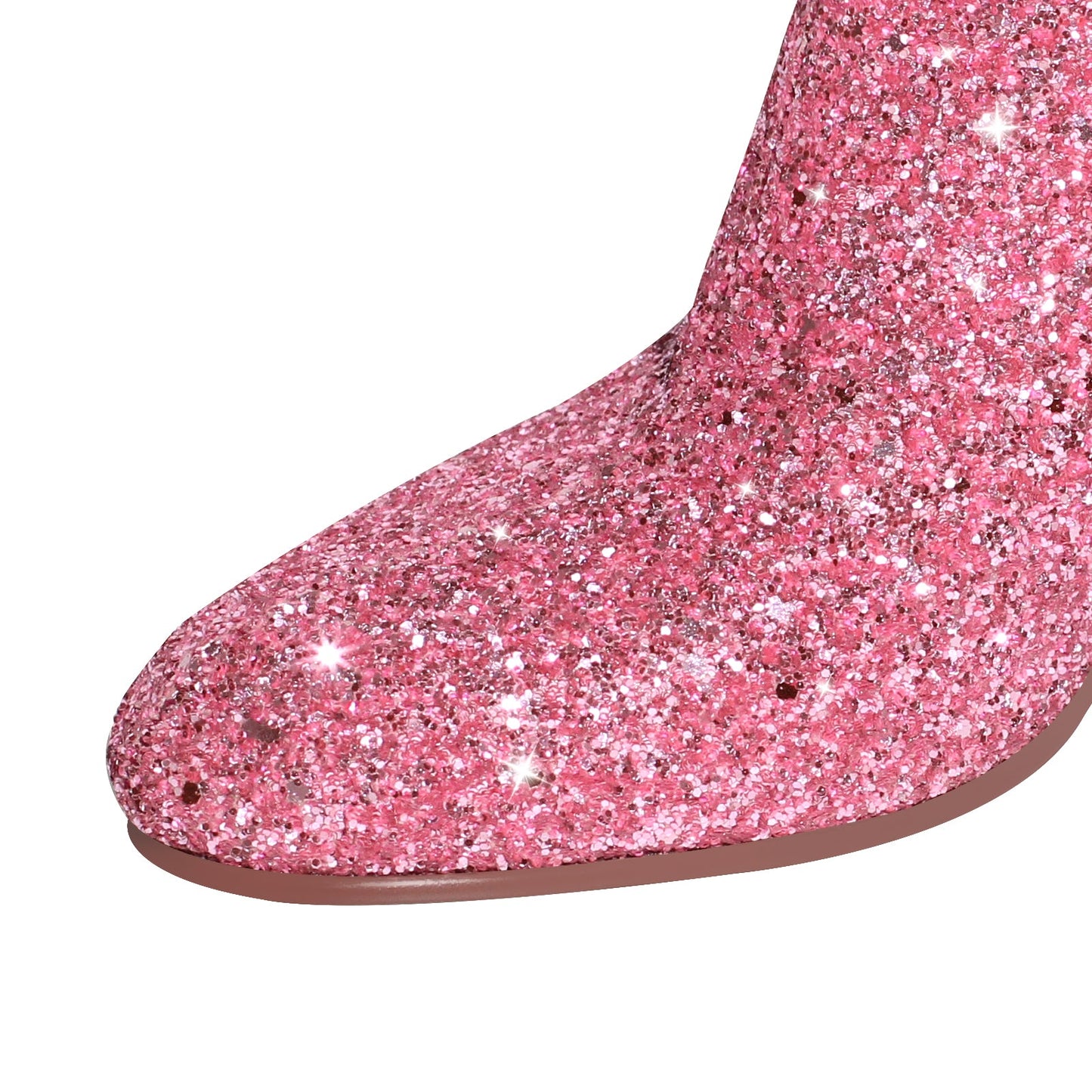 Round Toe Glitter Chunky Heel Ankle Boots - Onlymaker