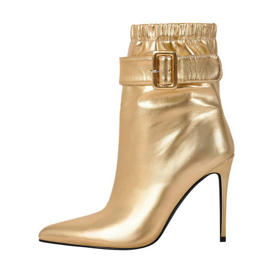 Pointed Toe Buckle Strap Stiletto Ankle Boots - Onlymaker