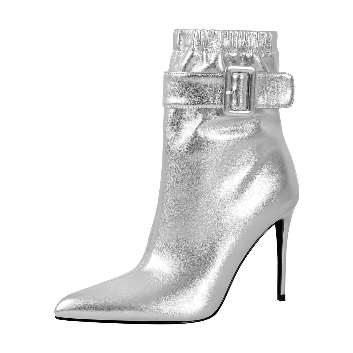 Pointed Toe Buckle Strap Stiletto Ankle Boots - Onlymaker