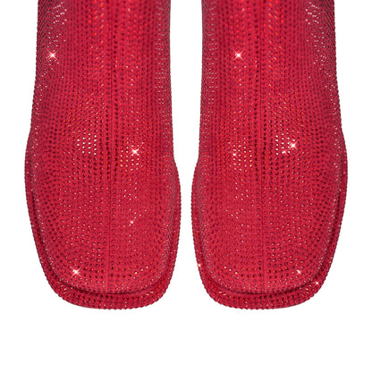 Square Toe Rhinestone Platform Ankle Boots - Onlymaker