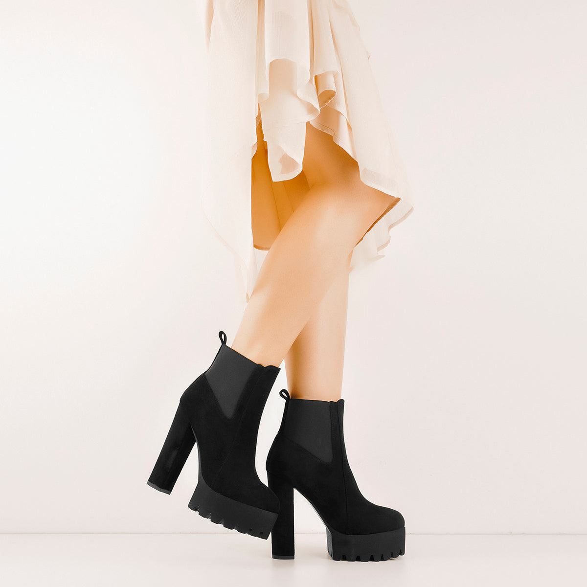 Black Suede Chunky High Heel Ankle Boots - Onlymaker