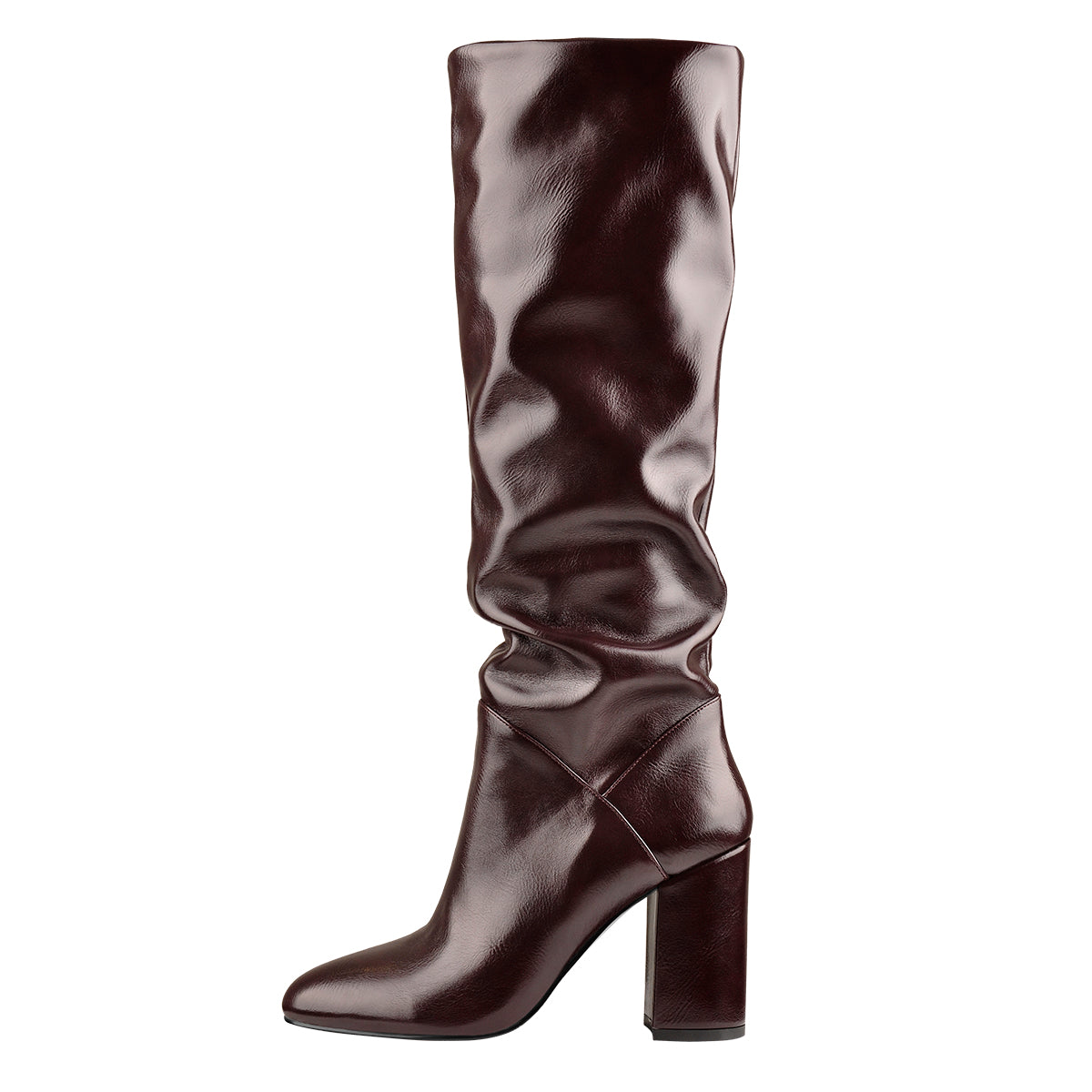 Round Toe Crinkle Knee High Chunky Heels Boots - Onlymaker