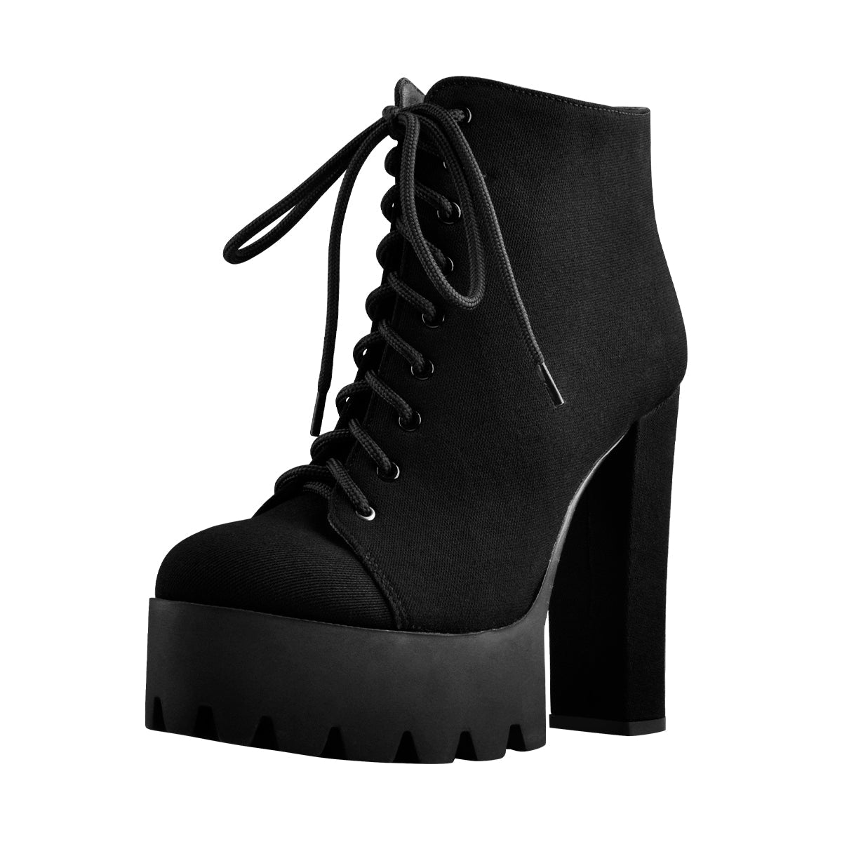 Platform Round Toe Lace Up Chunky High Heels Suede Ankle Boots - Onlymaker
