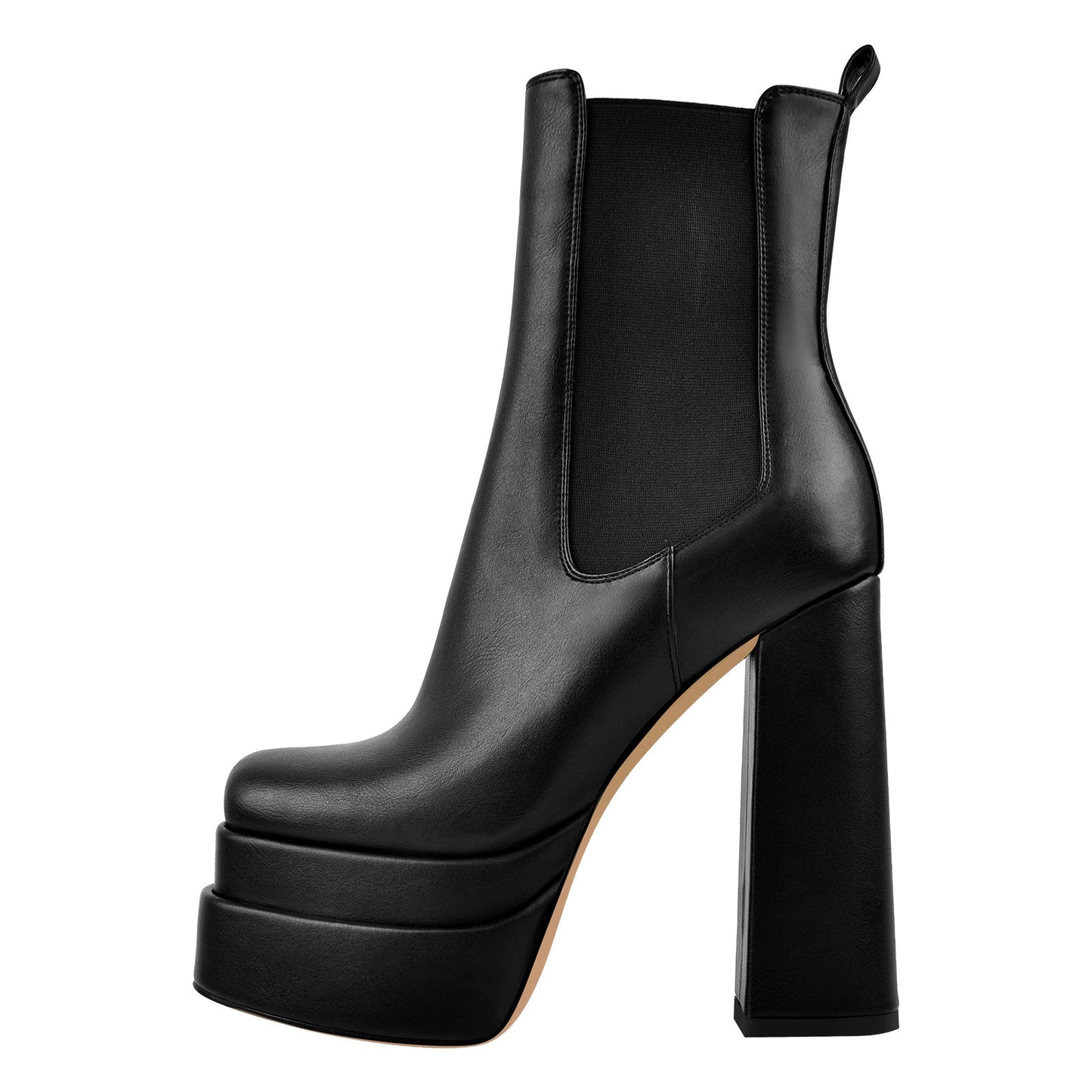 Double Platform Elastic Zipper Chunky Heel Ankle Boots - Onlymaker