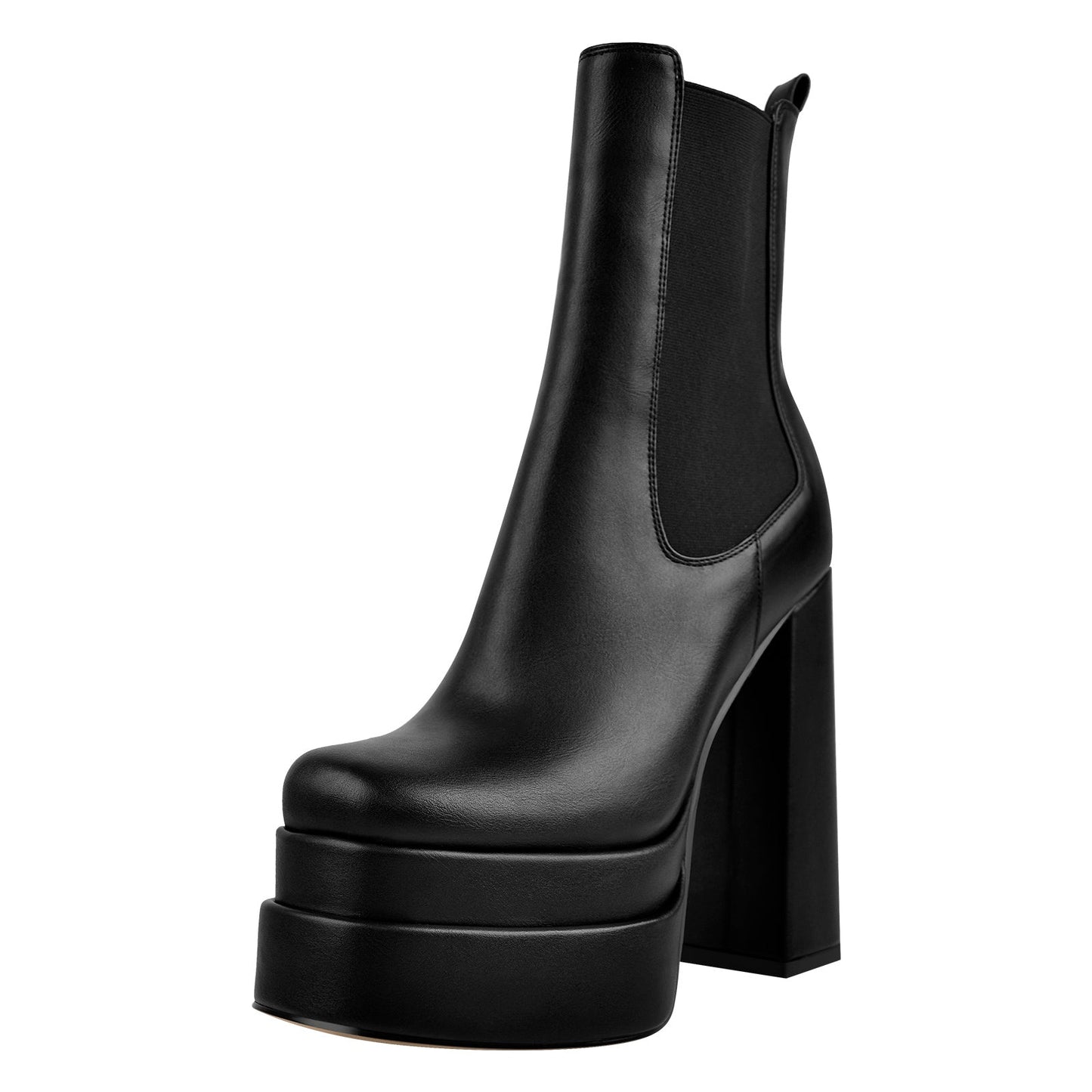 Double Platform Elastic Zipper Chunky Heel Ankle Boots - Onlymaker