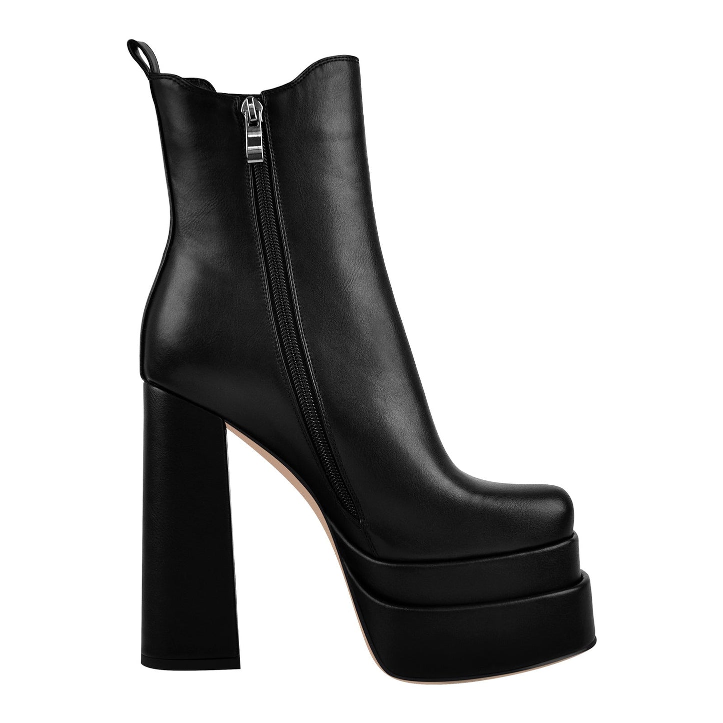 Double Platform Elastic Zipper Chunky Heel Ankle Boots - Onlymaker
