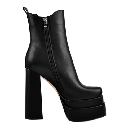 Double Platform Elastic Zipper Chunky Heel Ankle Boots - Onlymaker