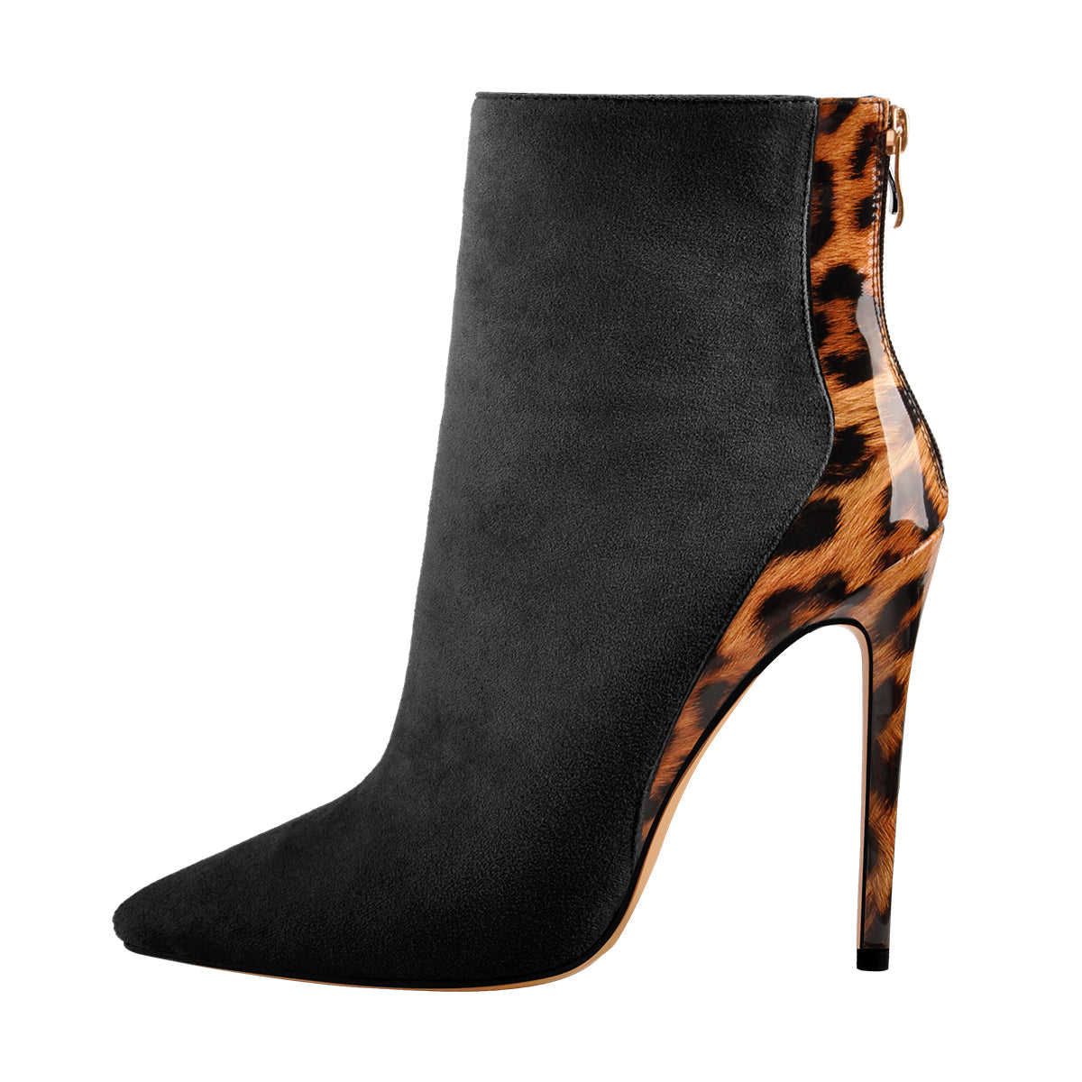 Red Suede Patent Leather Stitching Pointed Toe Ankle boots - Onlymaker