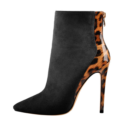 Red Suede Patent Leather Stitching Pointed Toe Ankle boots - Onlymaker