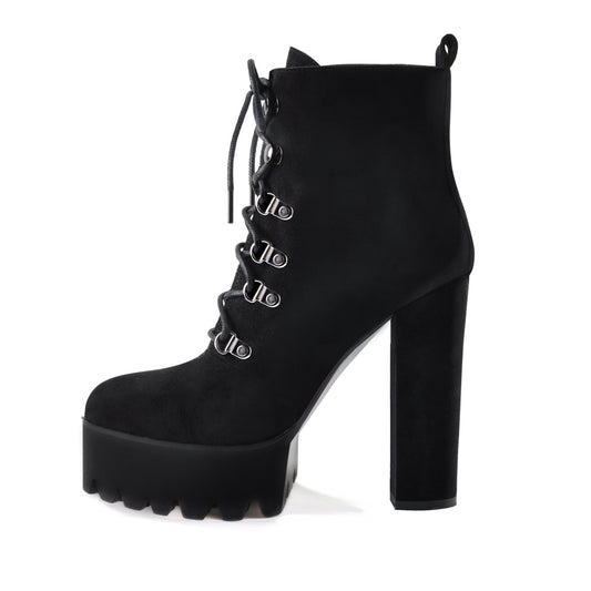 Black Heeled Work Boots Cool Booties - Onlymaker