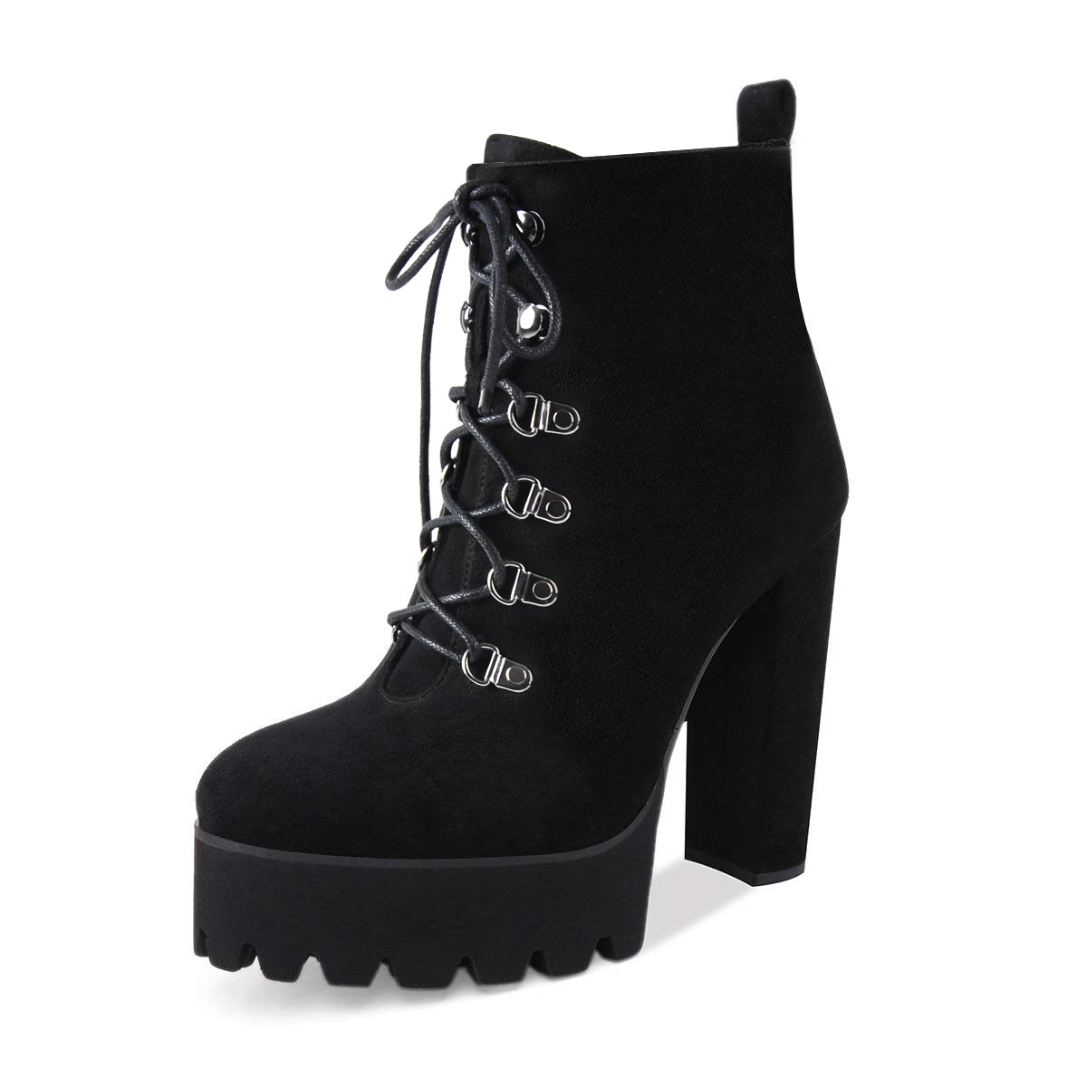 Black Heeled Work Boots Cool Booties - Onlymaker