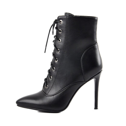 Pointy Toe Lace up Stiletto High Heel Ankle Boots - Onlymaker