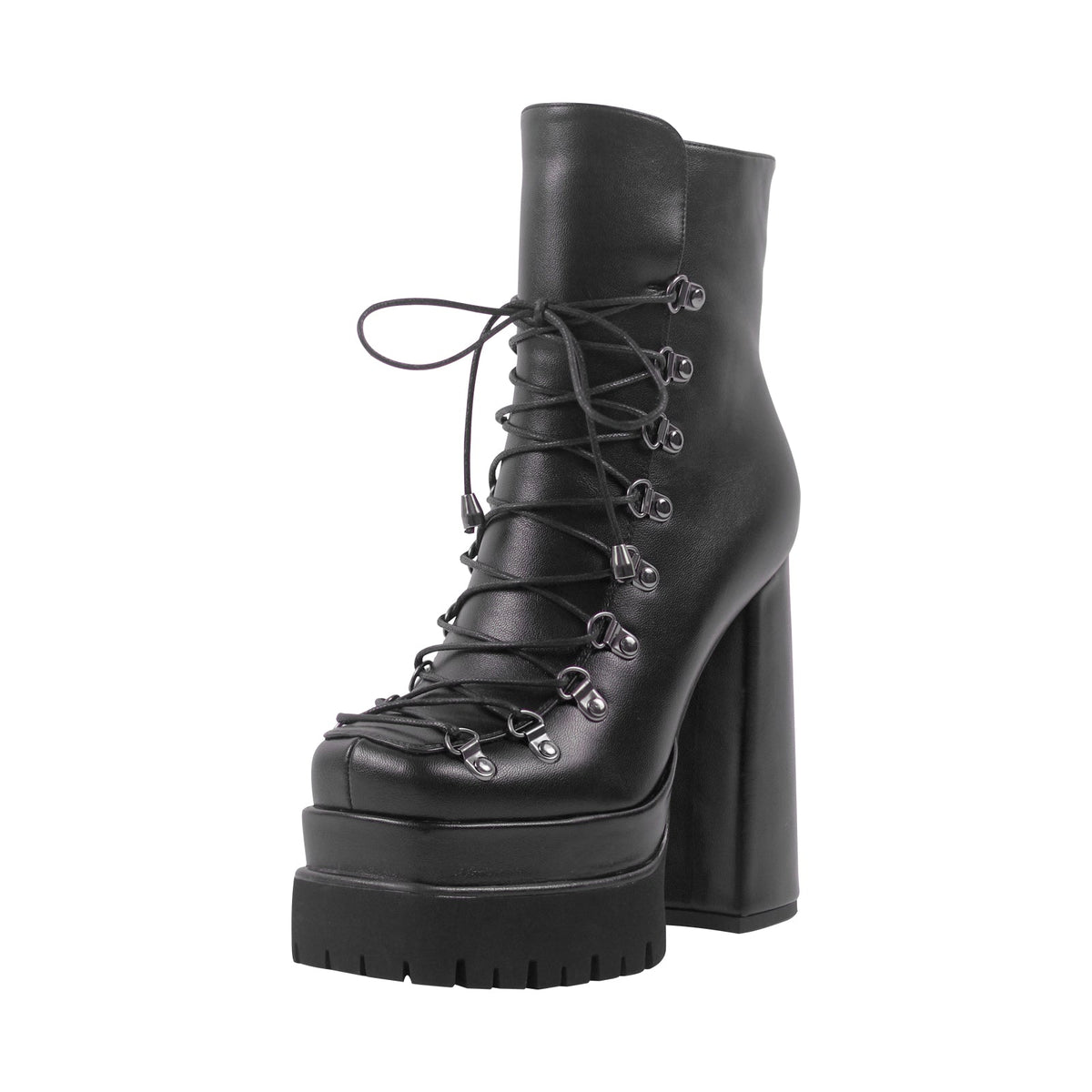 Double Platform Side Zipper Lace-up Ankle Boots - Onlymaker