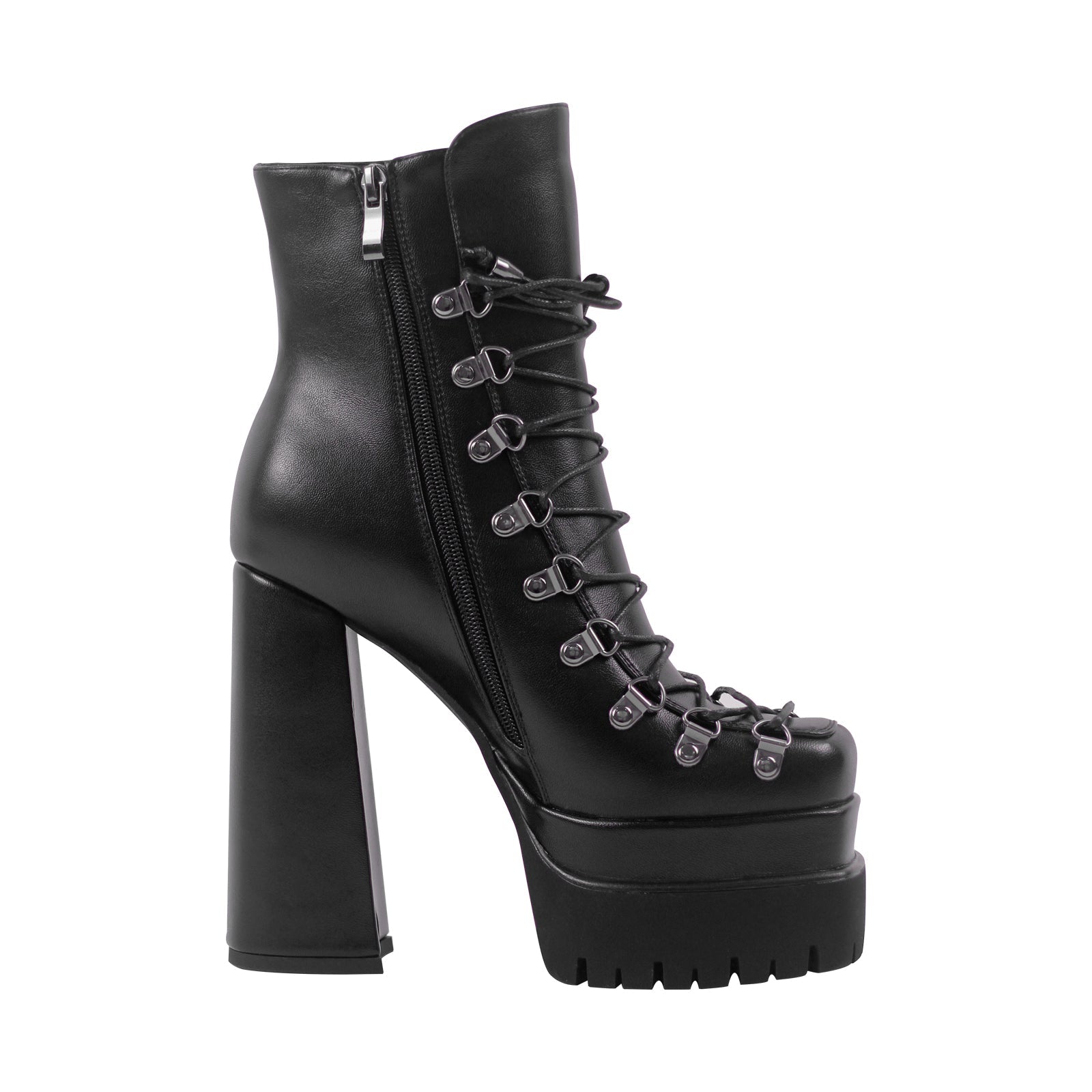 Double Platform Side Zipper Lace-up Ankle Boots - Onlymaker