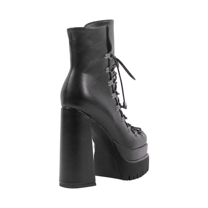 Double Platform Side Zipper Lace-up Ankle Boots - Onlymaker