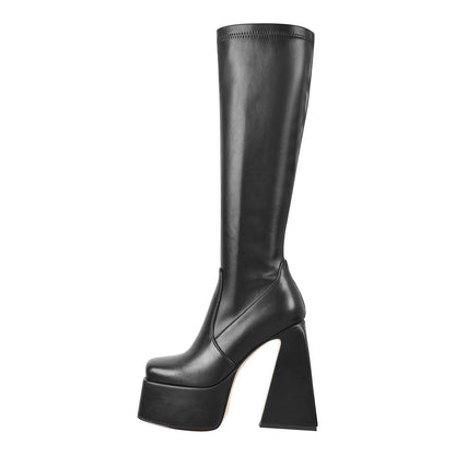 Platform Triangle Heel Thigh Knee High Boots - Onlymaker