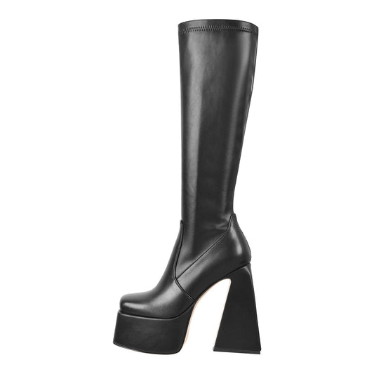 Platform Triangle Heel Thigh Knee High Boots - Onlymaker