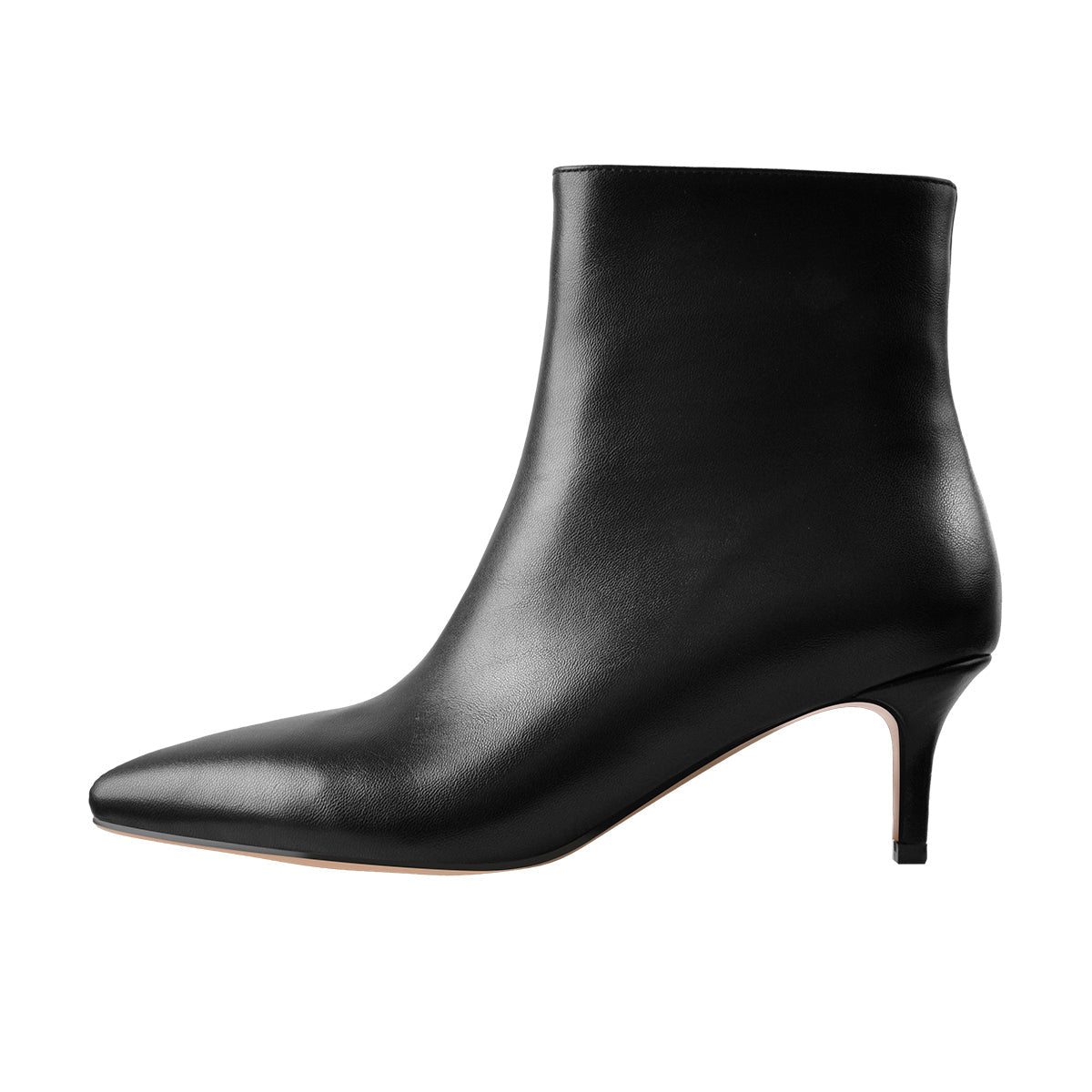 Black Pointed Toe Zipper Kitten Heel Boots - Onlymaker