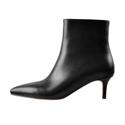 Black Pointed Toe Zipper Kitten Heel Boots - Onlymaker