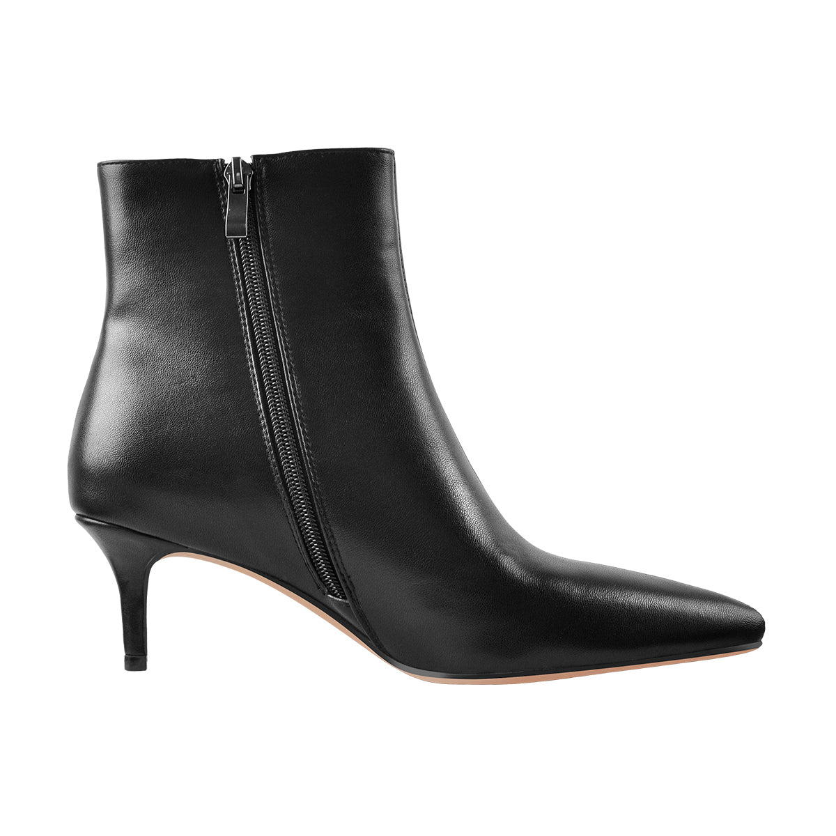 Black Pointed Toe Zipper Kitten Heel Boots - Onlymaker
