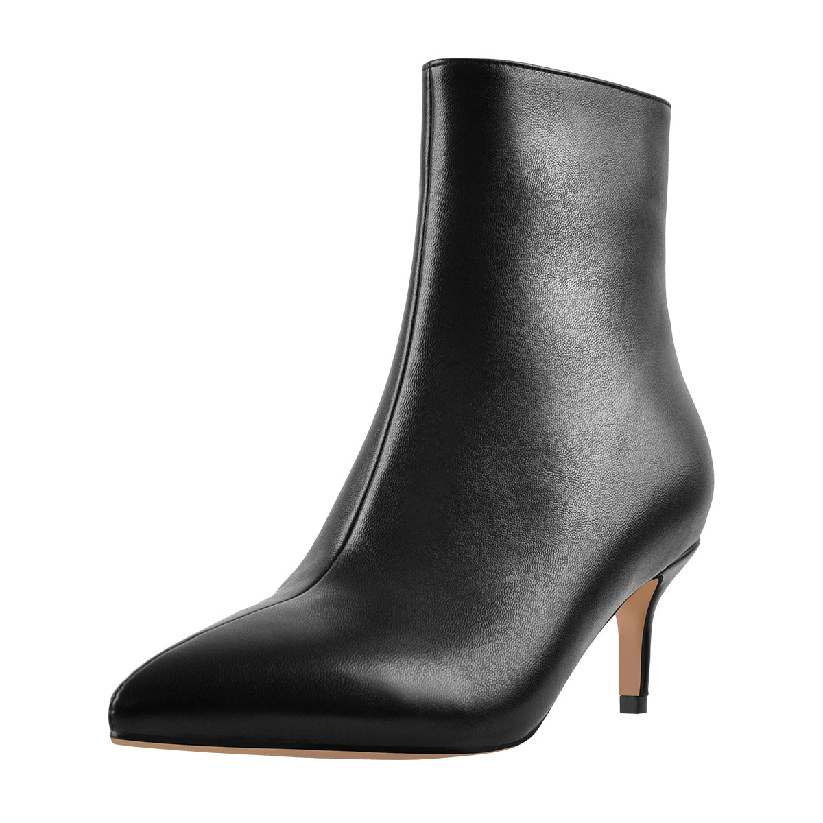 Black Pointed Toe Zipper Kitten Heel Boots - Onlymaker