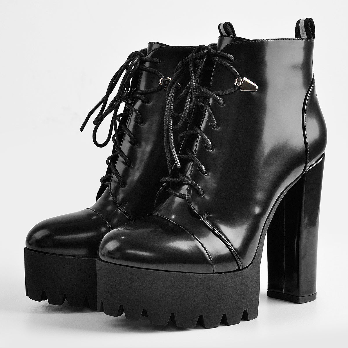 Black Platform Chunky Heels Ankle Boots - Onlymaker