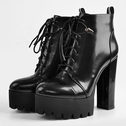 Black Platform Chunky Heels Ankle Boots - Onlymaker