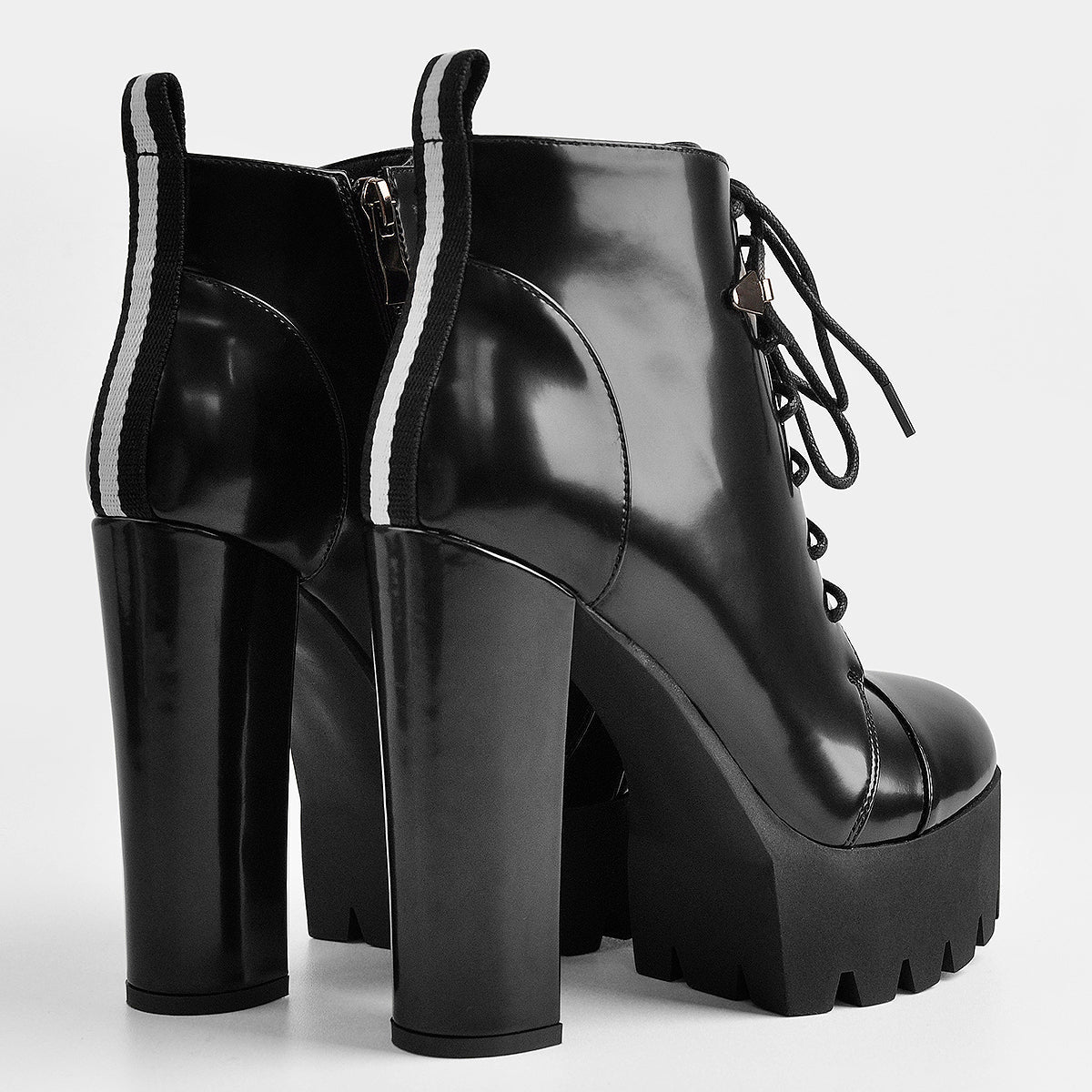 Black Platform Chunky Heels Ankle Boots - Onlymaker