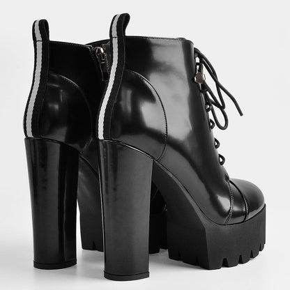 Black Platform Chunky Heels Ankle Boots - Onlymaker