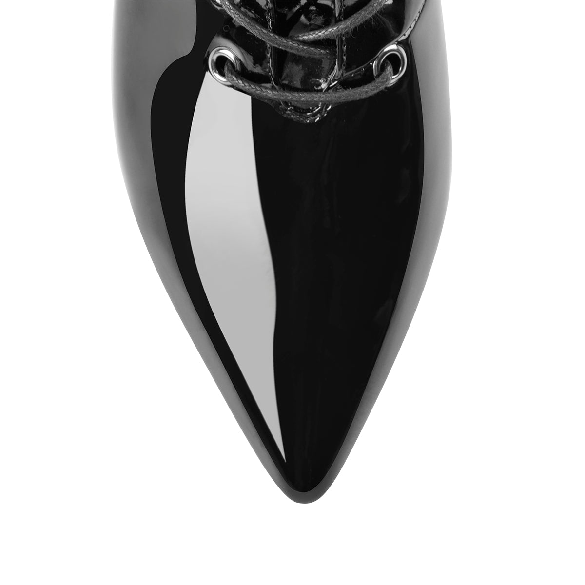 Patent Leather Pointed Toe Knee High Mid Heel Boots - Onlymaker