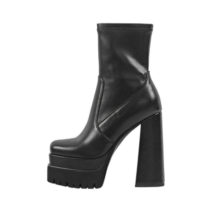 Double Platform Block Heel Ankle Boots - Onlymaker