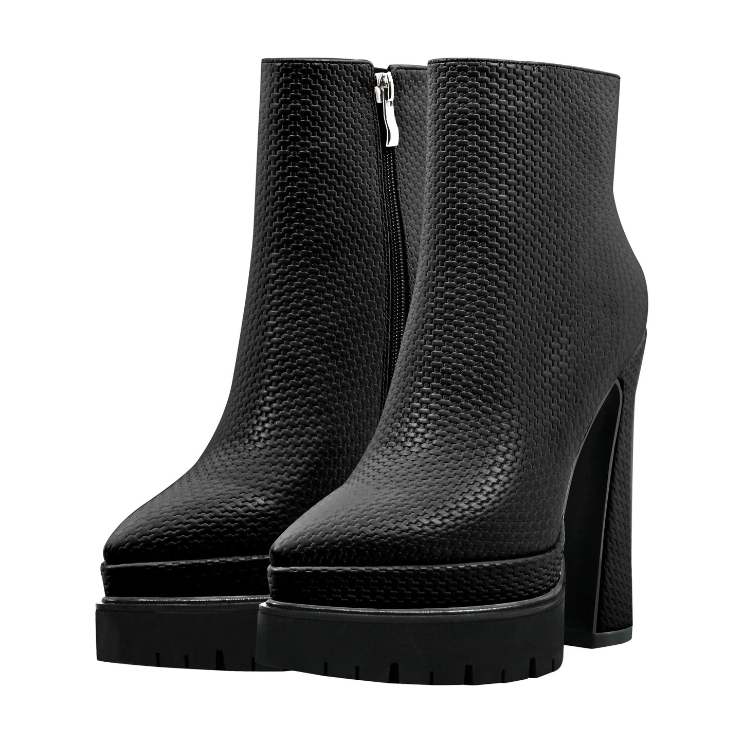 Double Platform Pointed Toe Zipper Ankle Boots - Onlymaker