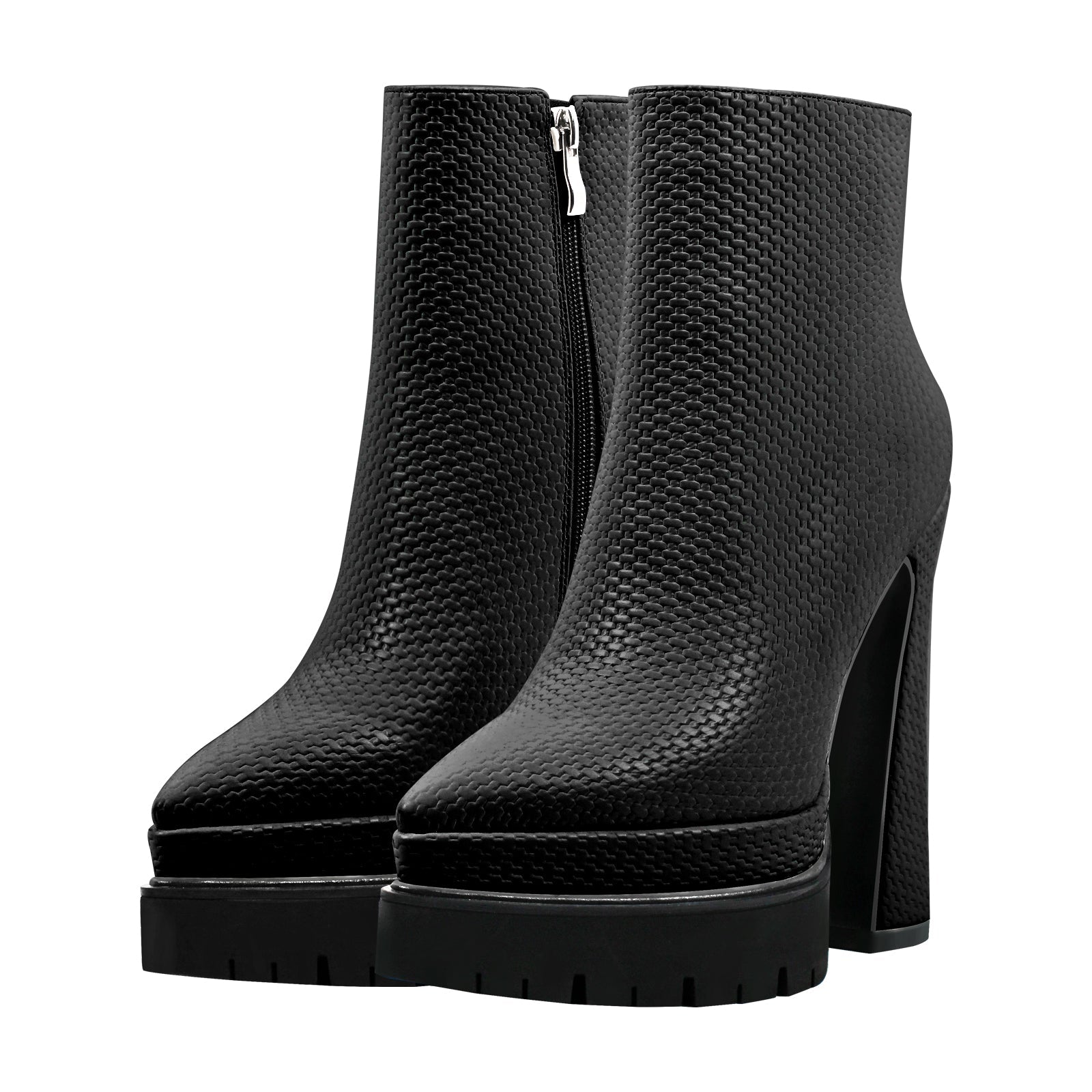 Double Platform Pointed Toe Zipper Ankle Boots - Onlymaker