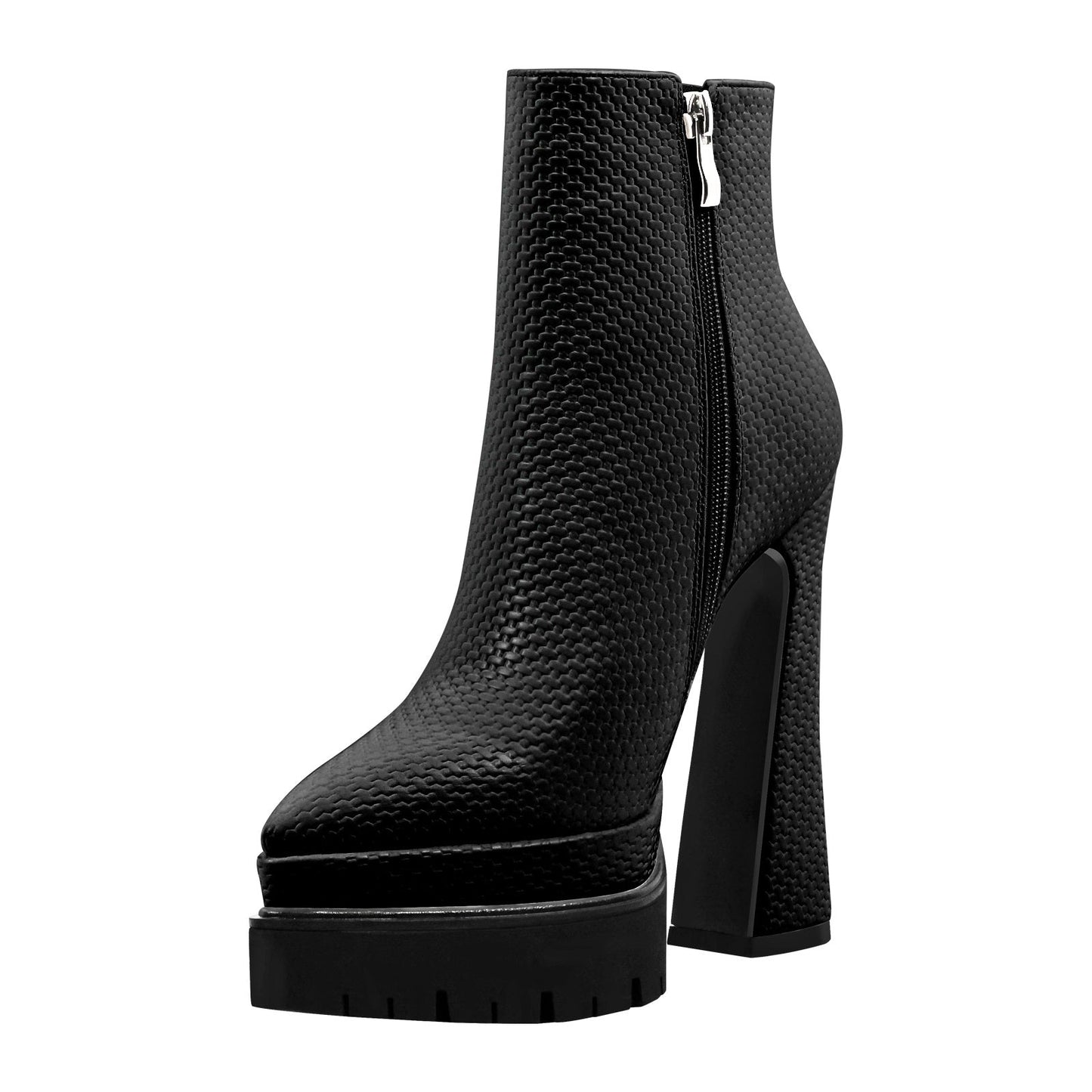 Double Platform Pointed Toe Zipper Ankle Boots - Onlymaker