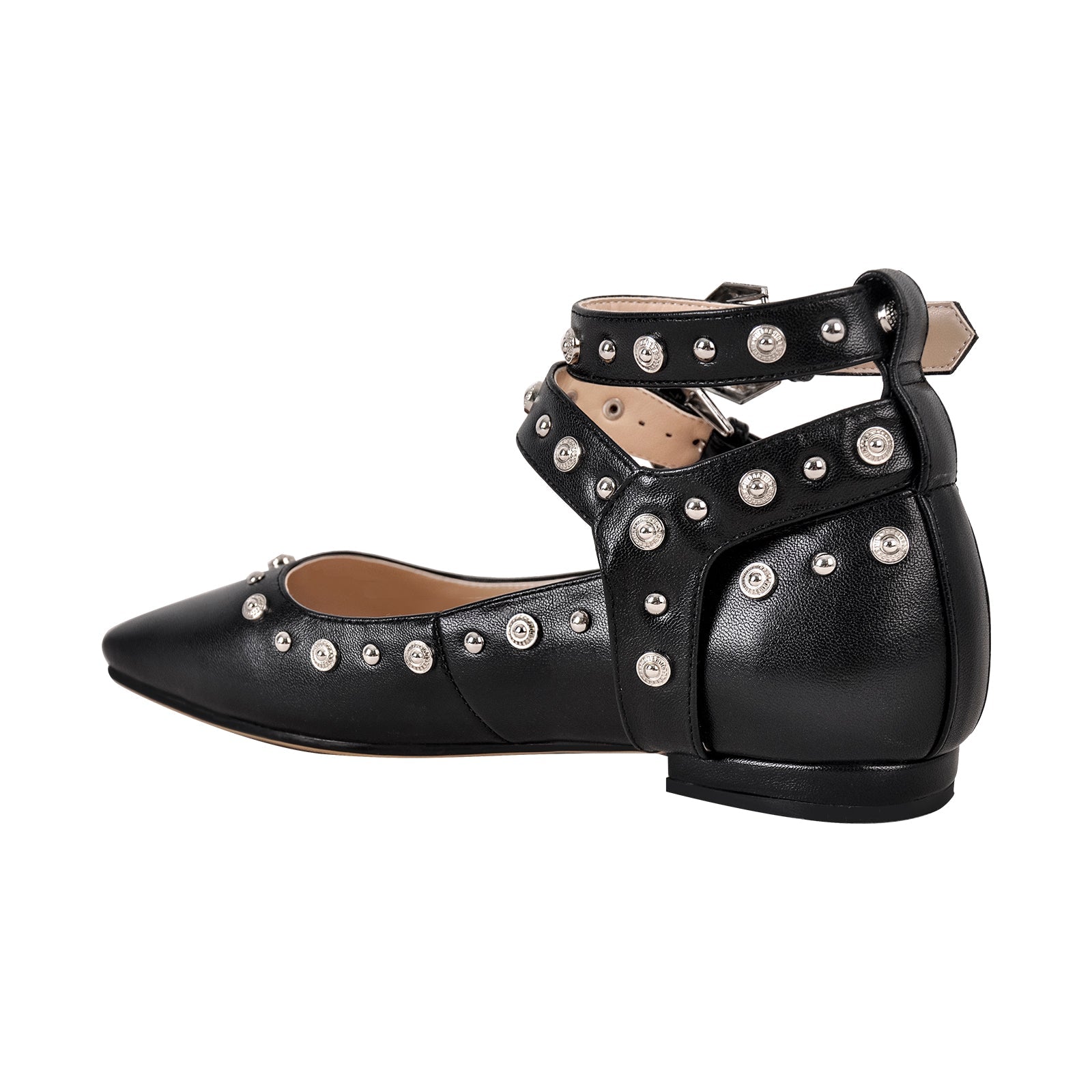 Rivet Square Toe Buckle Ankle Strap Flats - Onlymaker