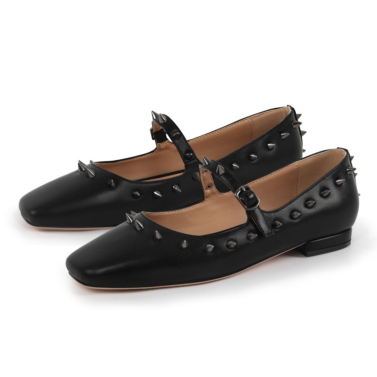 Square Toe Rivet Mary Jane Flats - Onlymaker