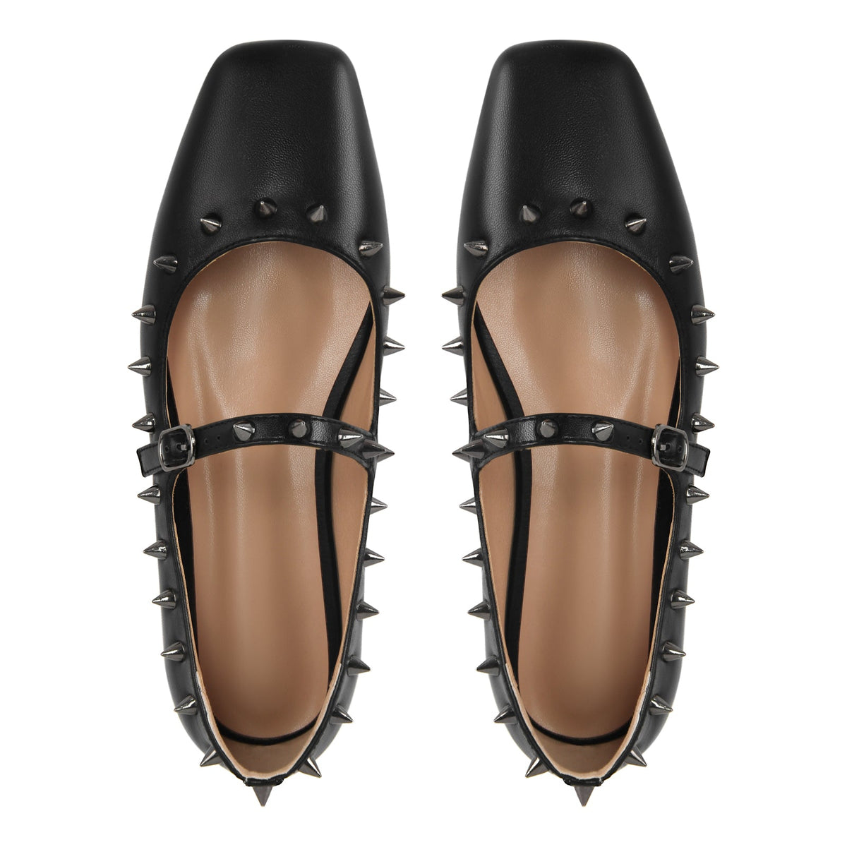 Square Toe Rivet Mary Jane Flats - Onlymaker