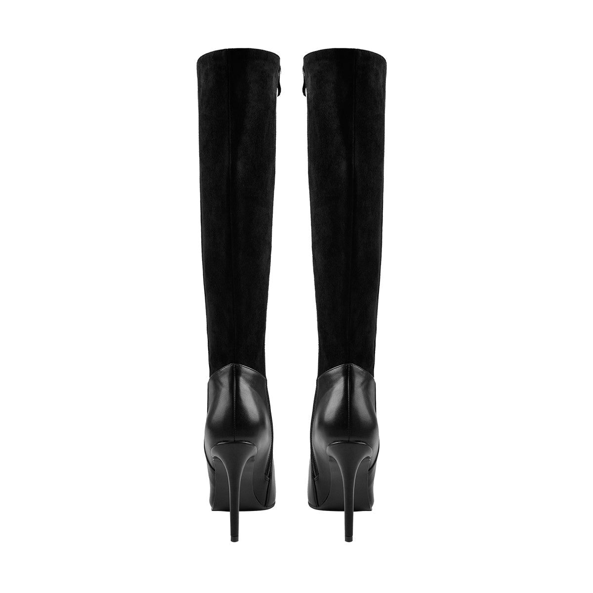 Suede Patchwork Pointed Toe Stiletto Wide High Boots - Onlymaker