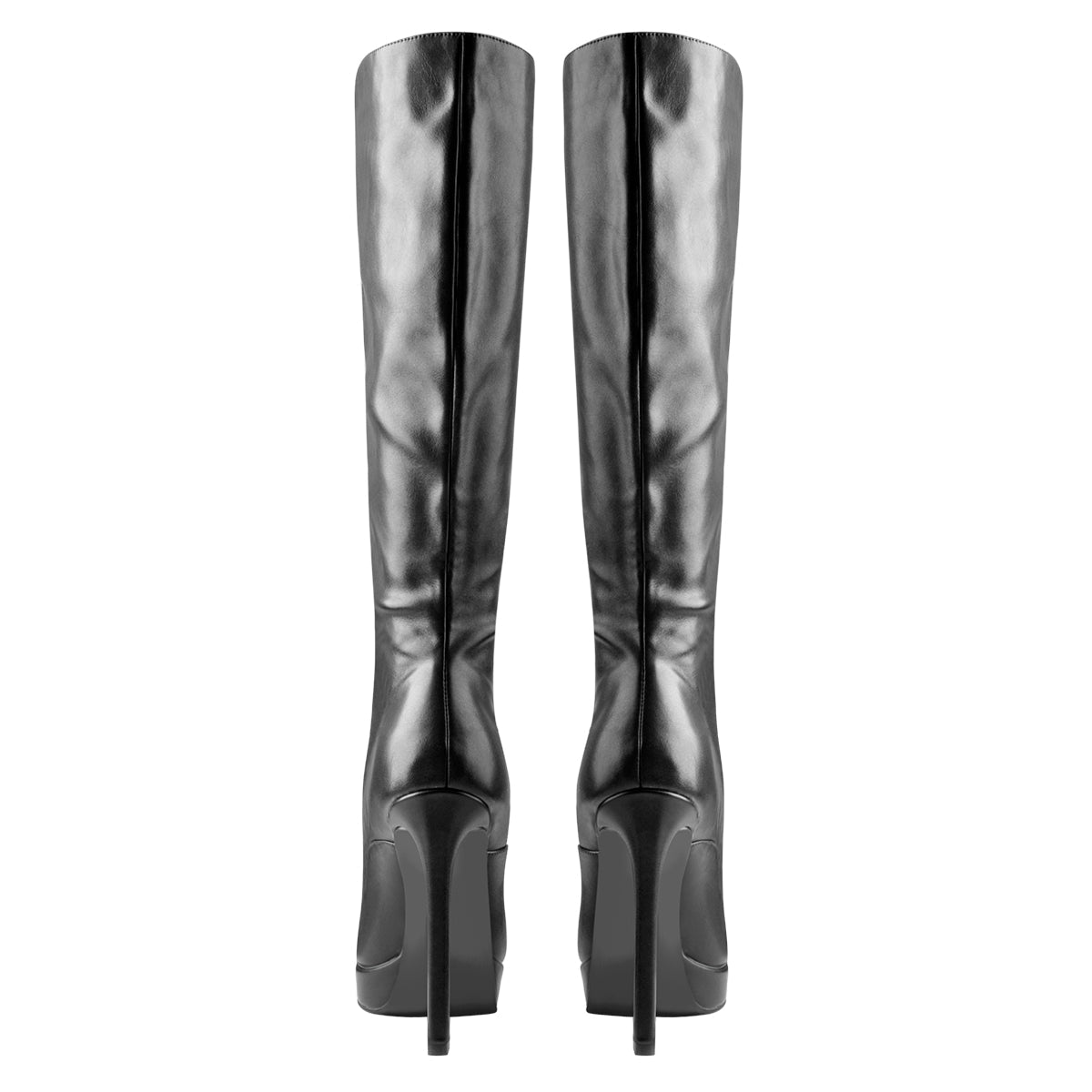 Black Matte Leather Platform Lace-Up High Heel Boots - Onlymaker