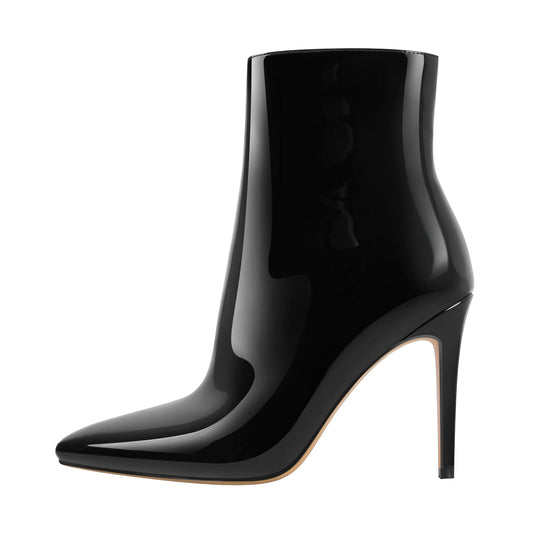 Pointed Toe Stiletto Patent Ankle Boots - Onlymaker