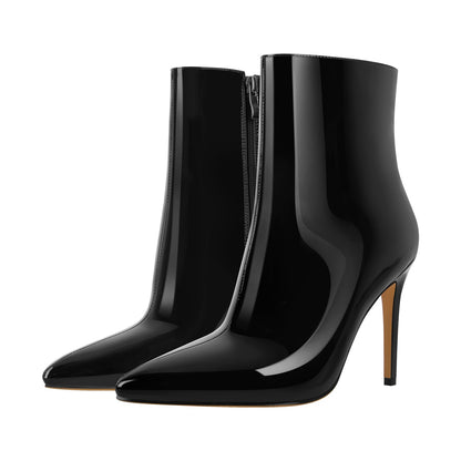 Pointed Toe Stiletto Patent Ankle Boots - Onlymaker