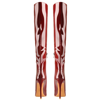 Pointed Toe Patent Side Zipper Knee High Boots - Onlymaker