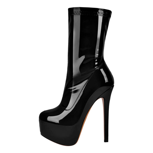 Patent Leather Platform Stiletto High Heel Ankle Boots - Onlymaker