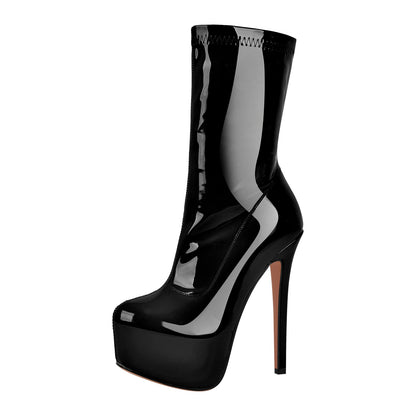 Patent Leather Platform Stiletto High Heel Ankle Boots - Onlymaker