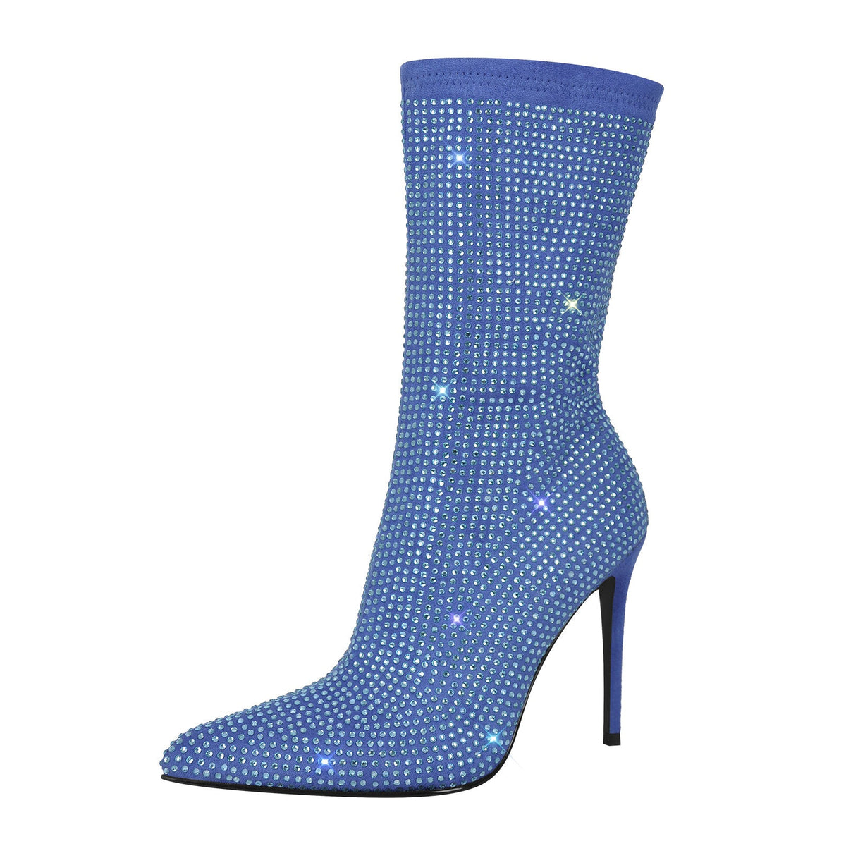 Rhinestone Pointed Toe High Heel Ankle Boots - Onlymaker