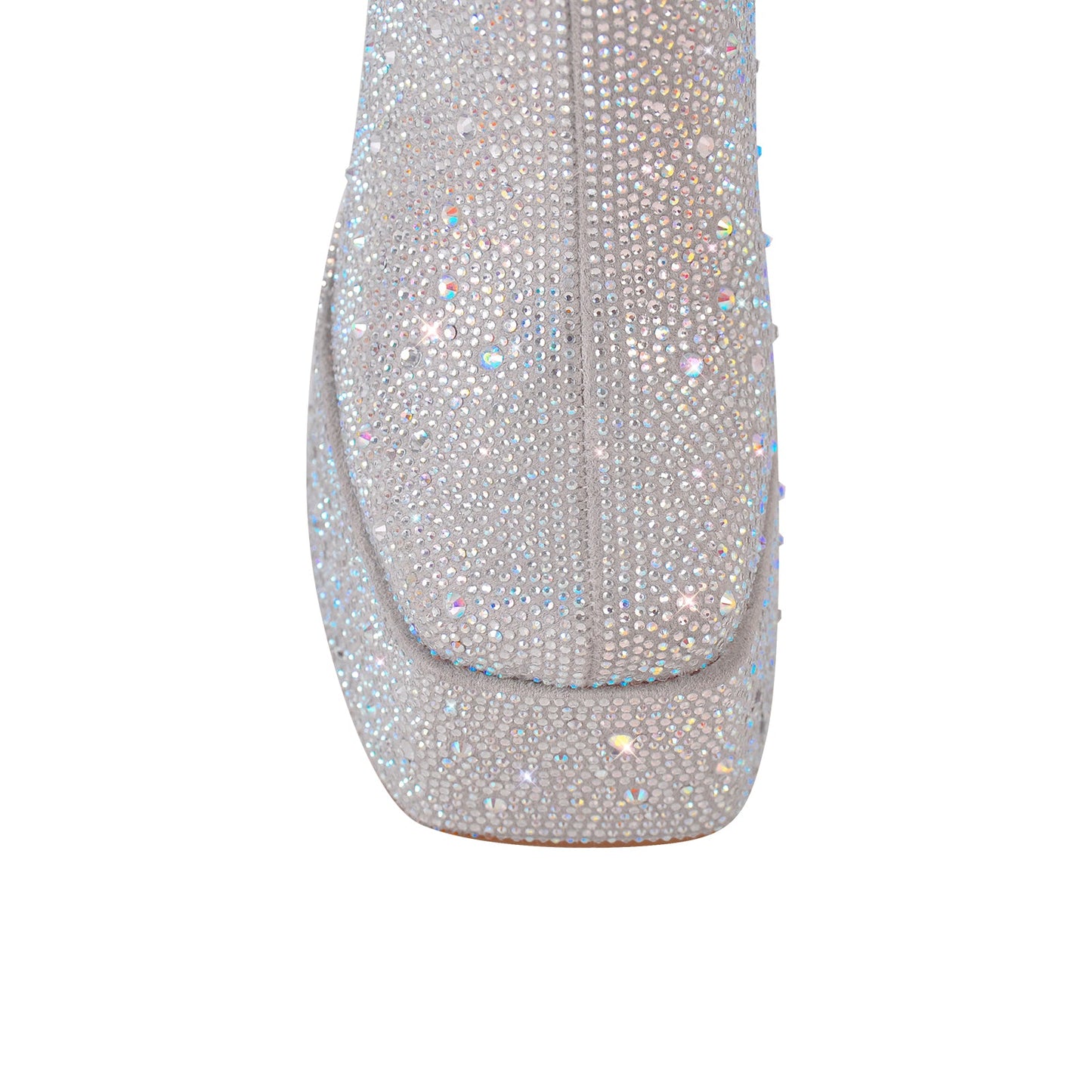 Rhinestone Square Toe Chunky Heel Platform Ankle Boots - Onlymaker