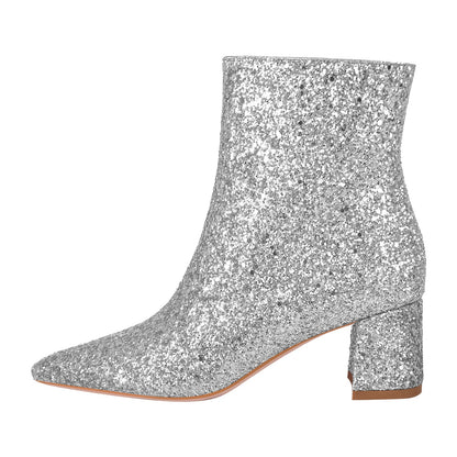 Pointed Toe Glitter Ankle Boots - Onlymaker