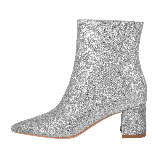 Pointed Toe Glitter Ankle Boots - Onlymaker